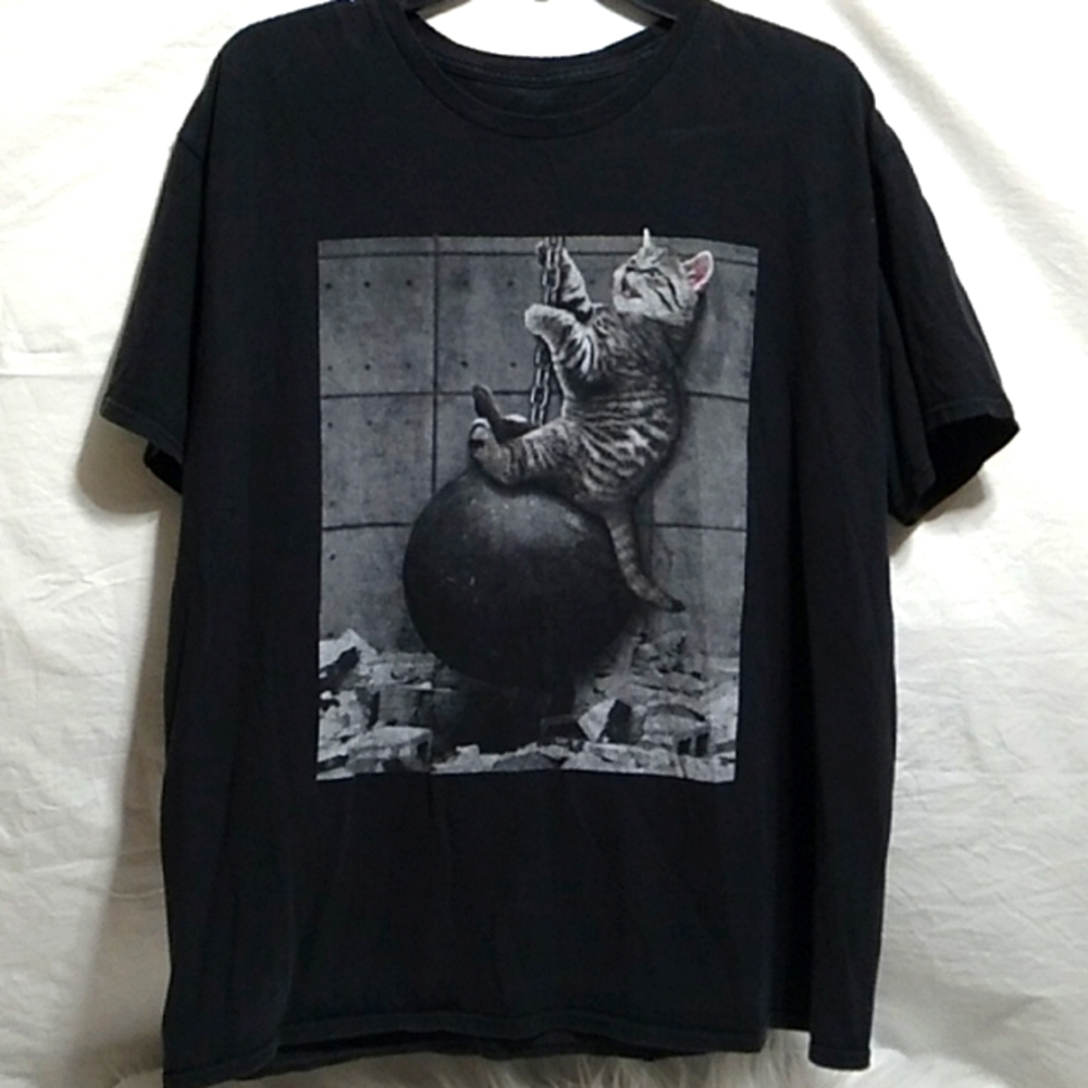 SALE! Chill Brand Vintage Cat On A Wrecking Ball Top Couple Flaws (X-56)